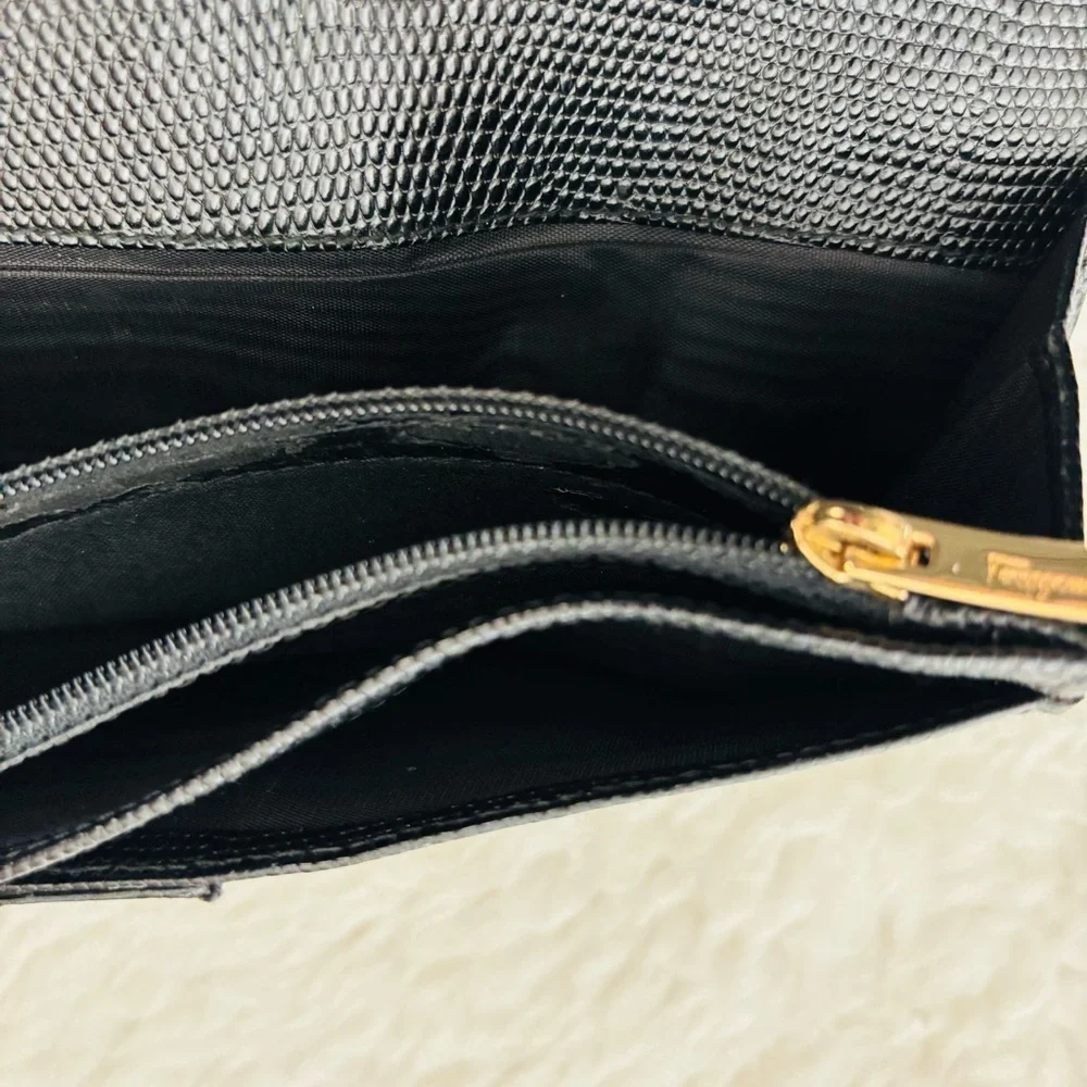 Ferragamo Black Grain Leather Women’s Long Wallet